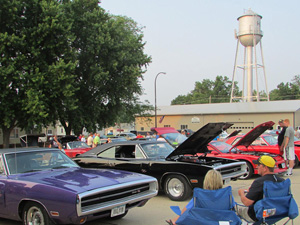 Car show, car hoods open